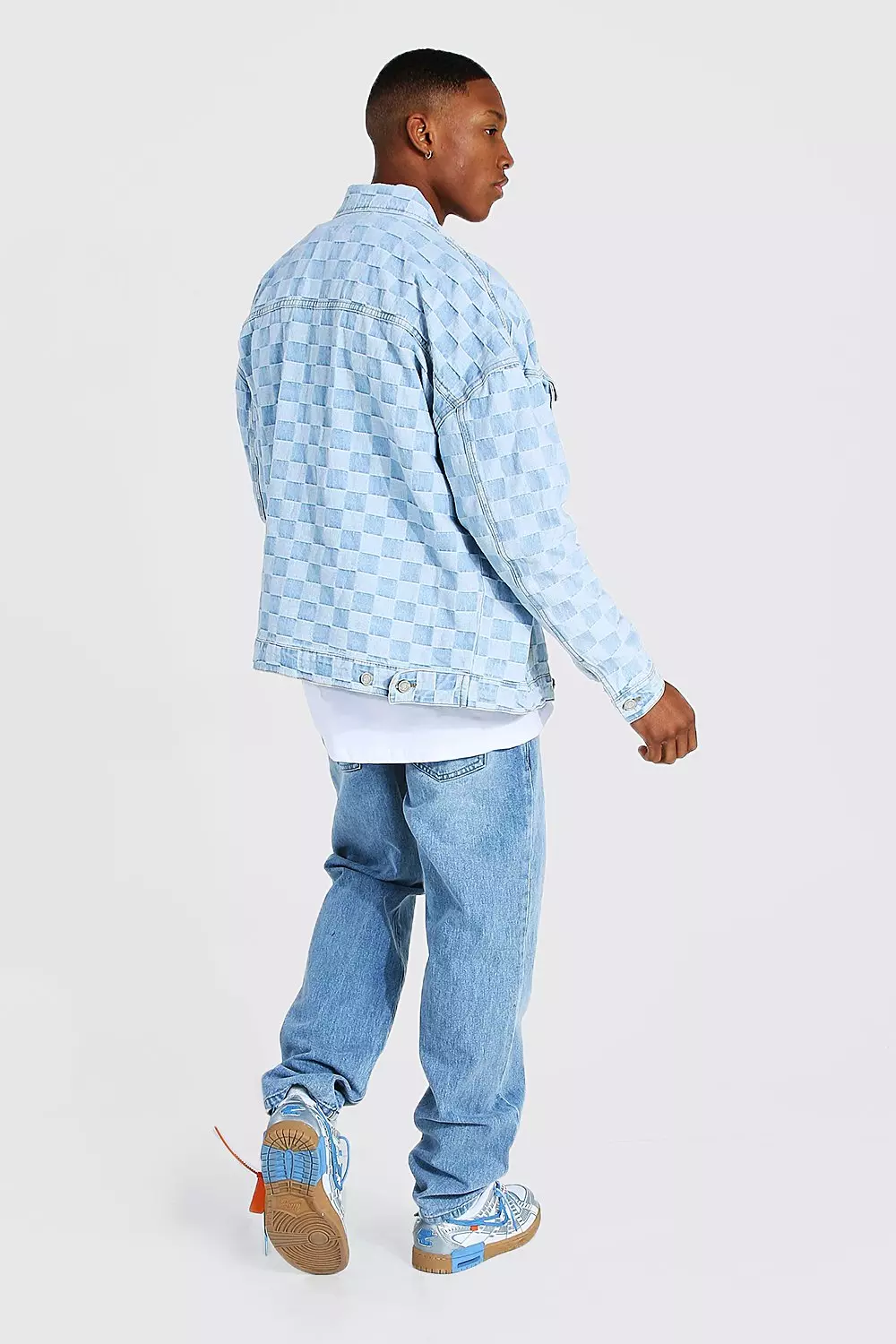 Veste en jean oversize carreaux damier boohooMAN FR